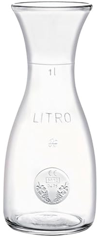 Tradineur - Decantador de cristal con boca ancha, botella, recipiente sin tapón para bebidas, vino, leche, batidos, zumos, salsas, frigorífico (1 litro - 26 x 10 cm)