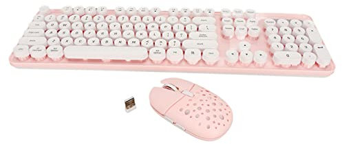Dilwe Wireless Keyboard and Mouse Combo, Wireless Keyboard and Mouse, 2.4G Pure Color Retro, Wireless Keyboard Mouse with Round Keycaps and Numeric Keypad (Pink Board)