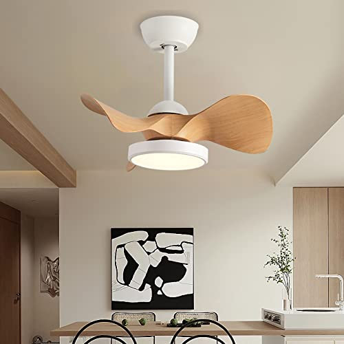 YUNZI Moderno LED Regulable Infantil Pequeñas Ventilador De Techo Con Luz Y Mando A Distancia Silenciosa Lampara Ventilador Techo Motor DC Reversible 6 Velocidades Para Dormitorio Salón-B