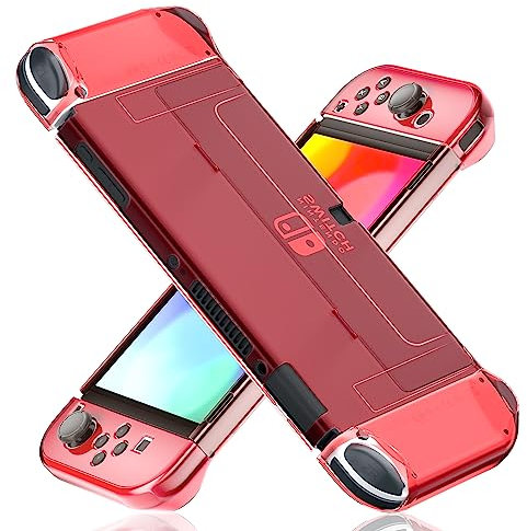 FANPL [Versione migliorata Custodia trasparente agganciabile per Nintendo Switch OLED 2021, custodia protettiva per Switch OLED e controller Joy Con, forte e durevole, non facile da cadere (rosso)