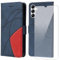 FHSYCR Coque pour Samsung Galaxy A14 4G / 5G avec 1 Pièces Verre Trempé Protection Écran, Premium PU Cuir Multifonction à Rabat Flip Housse Étui pour Samsung Galaxy A14 4G / 5G - Bleu