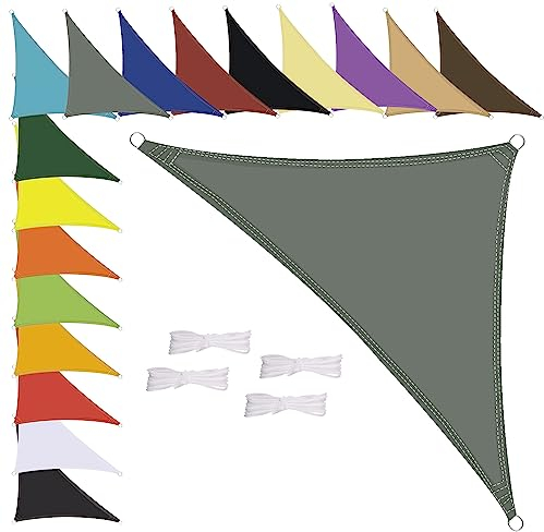 MENGH Sonnensegel Wasserdicht Dreieck, wetterbeständig, Premium Polyester, Viele Längen und Breiten Zur Auswahl inkl Befestigungsseile, 1.6x1.6x1.6m Grau