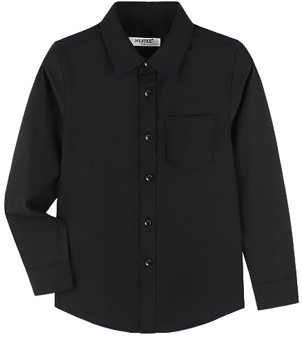 DILBYKE Boys’ School Shirt Long Sleeve Uniform Shirts Woven, Black, 15-16 Years