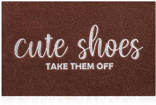 AOAOPQ Indoor Door Mat Entryway Rubber Backing Front Door Home Door Mats Welcome Cute Shoes Take Them Off Outdoor Mat for Hallway Home Office Garden 60 x 90 cm Coffe