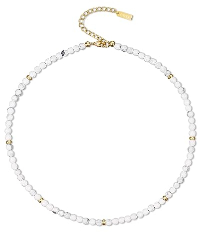 COAI Geschenkideen Damen 18k Vergoldete Kette Surfer Halskette Bohemian Choker aus Facettiertem Howlith