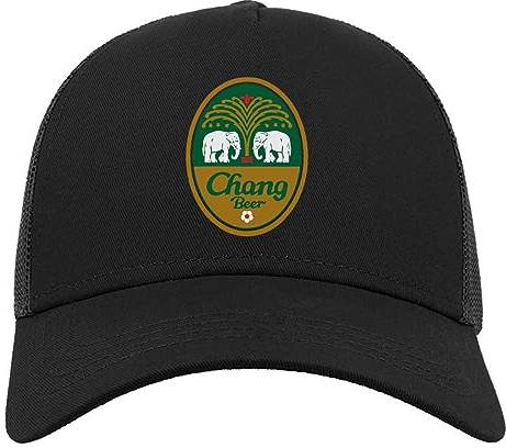 Chang Round Elephant Logo Halbmaschige Trucker-Cap-Baseballmütze aus Baumwolle Schwarz