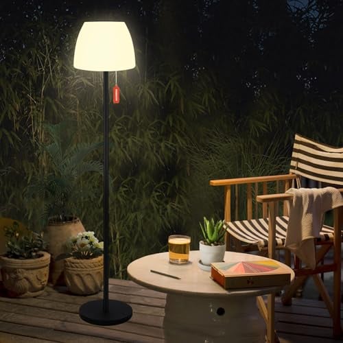 Licmic Lampadaire solaire d'extérieur avec capteur de lumière, à intensité variable, blanc chaud et RVB, lampe sur pied, sans fil, rechargeable, étanche, pour terrasse, jardin.