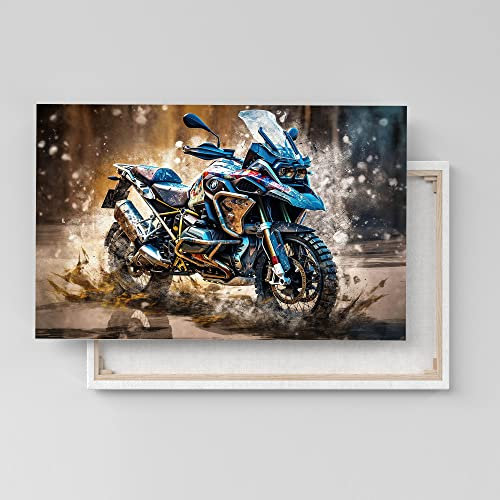 Dekomundo BMW R 1250 GS Motorrad Poster, Leinwandbild oder Bild mit Rahmen, 80x120 cm, Leinwandbild