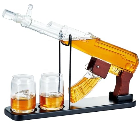 Kollea Gifts for Men Dad, 17.6 Oz Whiskey Decanter Set with 3 Oz Detachable Liquor Dispenser 6.75 Oz Glasses, Unique Mens Birthday Gift Ideas for Him Boyfriend, Funny Military Retirement Present