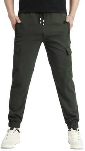 HONCAN Boys Cargo Joggers Pants Outdoor Youth Quick Dry Hiking Pants Lightweight Athletic Pants with Zipper Pockets(63801D.Green12)