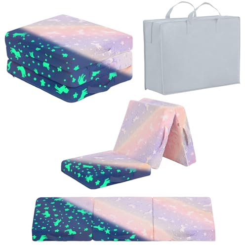 Givjoy Faltbare Bodenmatratze für Kinder, leuchtet im Dunkeln, waschbar, dreifach faltbare Boden-Schlafmatte für Kindertagesstätte, dreifach gefaltetes Futon-Sofabett mit Aufbewahrungstasche für