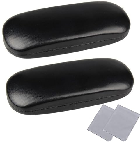 Qinsky Glasses Case,2 Pcs Hard Shell Eyeglasses Case Portable Spectacle Cases Solid Color Glasses Case with Cleaning Cloth Eyeglasses Case for Men and Women