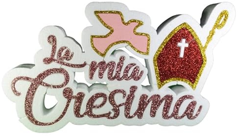 Schriftzug 'La Mia Firmung' aus Polystyrol mit rosa Taube - Dekoration für Zeremonie - Tischdekoration 42 x 25 cm