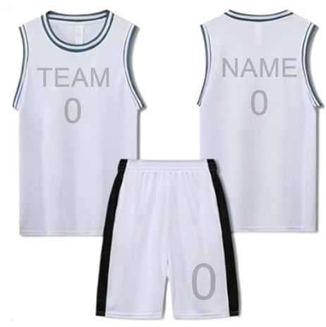 GJXWD Personalisiertes Basketball Trikot Basketballtrikot-Shirts Und Shorts Individuelle Basketball Trikots Personalisiert mit Ihrem Namen,Ihrer Nummer,Ihrem Team Und Ihrem Logo,2XL,White