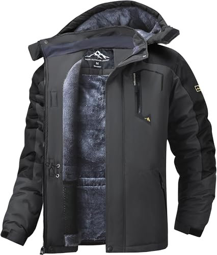 Tansozer Herren Winterjacke Warm Gefüttert Outdoor Jacke Wasserdicht Atmungsaktiv Wanderjacke Winter Schneejacke, Dunkelgrau-Schwarz, XXL