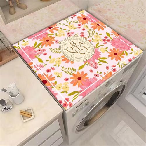 FANSU Tappetino Protettivo per Copertura Superiore per Lavatrice, Stile Europeo Floreale Tappetino Superiore Antiscivolo Lavatrice Tappetino Copri Lavatrice Assorbente (50x60cm,Foglie Verdi)