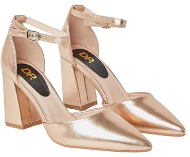 Dorothy Perkins Blanche Ankle Strap Pointed High Block Heel Court Shoes, 4, Rose Gold