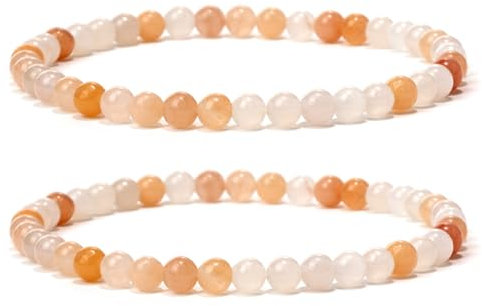 Landorilo 2 Bracelets en Pierres Naturelles pour Homme et Femme, Faits de Pierre Rondes de 4mm, Yoga Élastique, Bracelet Porte Bonheur(2R Opale Rose)
