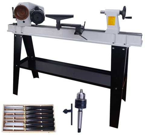 Mini Tour À Bois Multifonction 1100 W 43,3 X 14 Pouces, Vitesse Infinie De 500 À 2000 Tr/min, Régulation De La Vitesse De La Courroie, Filetage De Broche 1-8T