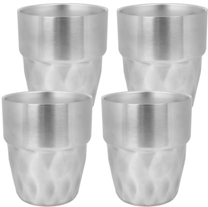 Adorila Lot de 4 gobelets empilables en acier inoxydable à double paroi de 295 ml – Gobelets réutilisables à isolation chaude et froide pour la maison, le bureau, les fêtes (argenté)