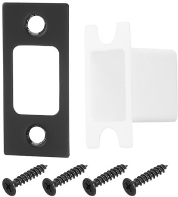 sourcing map 4 Set Door Strike Plate, 57mm x 25.5mm Stainless Steel Latch Deadbolt Replacement Lock Strike Plate for Door Frame Door Jamb Reinforcement, Round Corner, Black