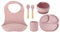MoMi Kindergeschirr mit Essbesteck AMI, 6-teiliges Set: Lätzchen, Löffel, Gabel, Teller, Schüssel 360 ml, Becher 180 ml, aus Silikon, spülmaschinenfest und mikrowellengeeignet