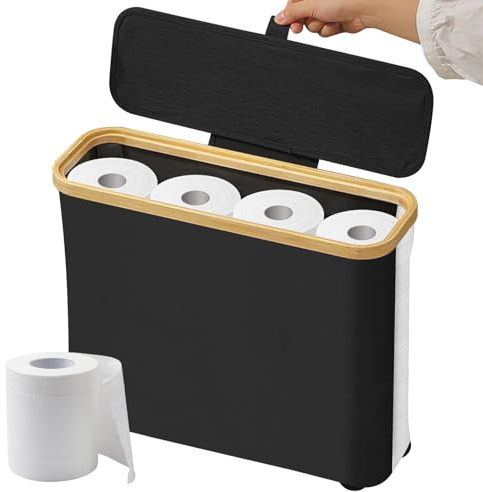 PRITOK Rangement du papier toilette : rangement de papier toilette, boîte de rangement de salle de bain, rangement de papier toilette avec fenêtre transparente, boîte de rangement pliable pour salle