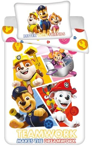 Paw Patrol, biancheria da letto per bambini, set copripiumino 100 x 135 cm, federa 40 x 60 cm, in cotone, per ragazze e ragazzi Öko tex