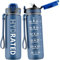 QLUR Botella Agua, 750ML Botella Agua Gimnasio con Pajita, Antiderrame Botella de Agua Deportiva, Cantimplora sin BPA con Marcador de Tiempo y Cepillo para Oficina, Escuela, Yoga