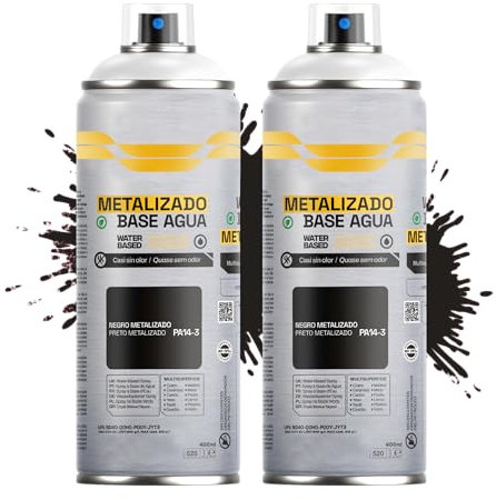 Etrexonline Pintura Spray Ecológica 400ml - Base Agua, Sin Olor - Para Muebles, Metal, Plástico y Madera - Colores Vivos y Permanentes, Cobertura Uniforme - Negro Metalizado, 2 unidades