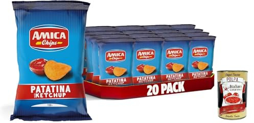 Italian Gourmet La Patatina gusto ketchup Chips Snack 20 x 100g glutenfrei | croccanti con olio di girasole, natürliches Aroma, knusprig, pratiche buste, Gesamtnettogewicht 2 kg + Kostenlos Polpa 400g