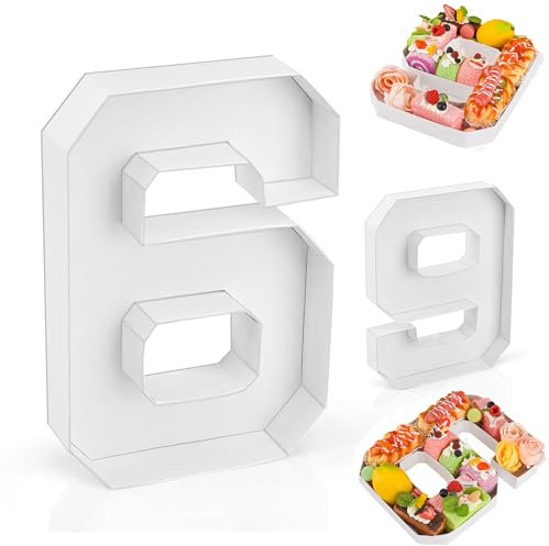 Hayaww Digitale Süßigkeitenbox Pappmaché-Zahlen Zahlenboxen aus Pappe Pappbuchstaben für Wurstwaren Zahlenkartons geburtstagsdekoration geburtstagsgeschenk Pappnummern Wurstwarennummern Weiß (6/9)