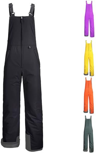 Pantaloni da sci da ragazza, imbottiti, in softshell, con salopette regolabili, per attività all'aria aperta, antivento, impermeabili, per snowboard, caldi, invernali, da 8 a 18 anni, Nero , 16-18