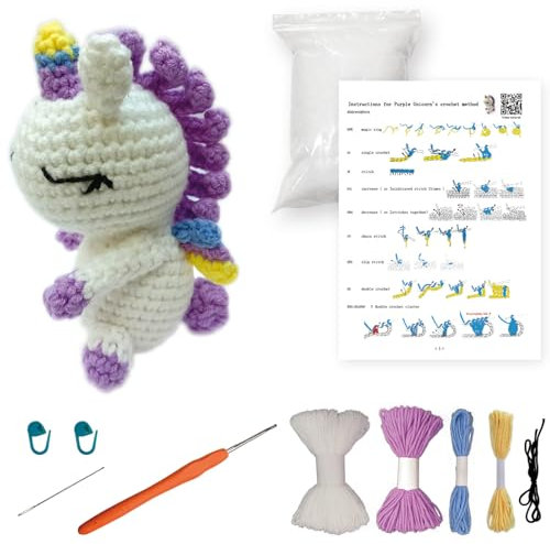 Jodsen Strickset mit Häkelnadeln Süßes Einhorn Häkelset für Anfänger DIY Starter-Häkelpaket Mit Schritt-für-Schritt-Anleitungen und Detaillierten Video-Tutorials (Einhorn)
