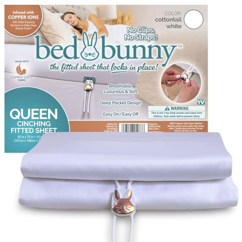 Bed Bunny Sábana bajera ajustable con bloqueo, se mantiene encendida y no se desliza, sistema de compresión StayFit integrado que abraza colchones, como se ve en la televisión, tela CopperSoft