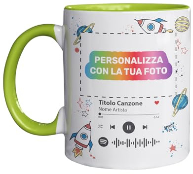 Taza personalizable Spotify | 7 colores interiores y patrones | Regalo perfecto para cualquier ocasión (verde/espacio)