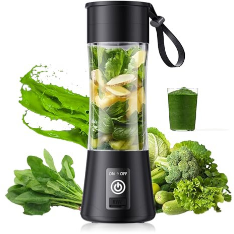 Licuadora portátil inalámbrica para batidos y batidos, licuadora de tamaño personal, ligera y recargable, taza de jugo sin BAP de 380 ml con 6 cuchillas, recién exprimida para brotes o picnic