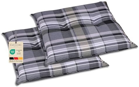 GO-DE Textil Bequeme und attraktive Polsterauflagen für Gartenhocker (2er-Set, Karo grau, Hockerauflage)