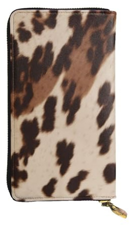 MKNAZ Langes Portemonnaie mit Kuhfell-Aufdruck, für Herren und Damen, Leder, Kartenhalter, Geldbörse mit 12 Kartenfächern, Schwarz , Einheitsgröße, Modern