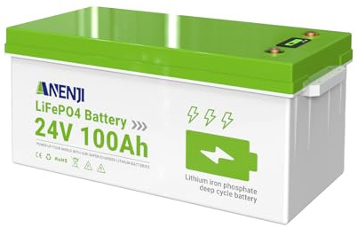 Aninerel 24V 100Ah LiFePO4 Batterie, 2560Wh Tiefzyklus Lithium Batterie, 100A BMS, Niedrigtemperaturschutz, Perfekte Bleisäure Ersatzbatterie für Wohnmobil, Camping, Wohnwagen