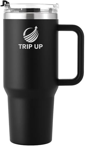 Trip Up – H2.0 Travel Mug 1,18L | Thermobecher Edelstahl, BPA-frei | Flowstate-Deckel 3-Positionen & Strohhalm | Spülmaschinenfest, Auslaufsicher (Jet Black)