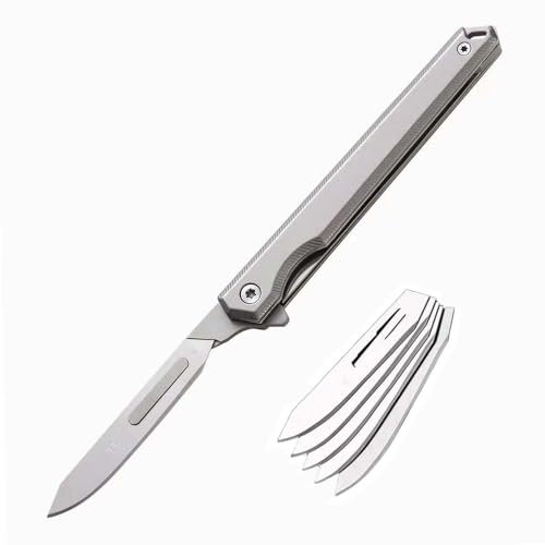 Couteau pliant, scalpel, porte-clés, couteau de poche avec 6 lames interchangeables, figurine 24, petit couteau EDC, couteau d'extérieur en acier, couteau à deux mains, couteau polyvalent, couteau de
