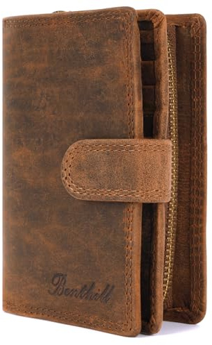 Benthill Portemonnaie Echt-Leder | Damen Geldbeutel mit RFID Schutz | Frauen Geldbörse Leder | Vintage Damenbörse inkl. Geschenkbox, Farbe:Brown - Tan (H)