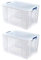 BANKERS BOX 2 x 85L Plastic Storage Boxes with Lids. ProStore Super Strong Stackable Plastic Storage Boxes (37.5 x 57.5 x 38cm), Made in the UK, Clear