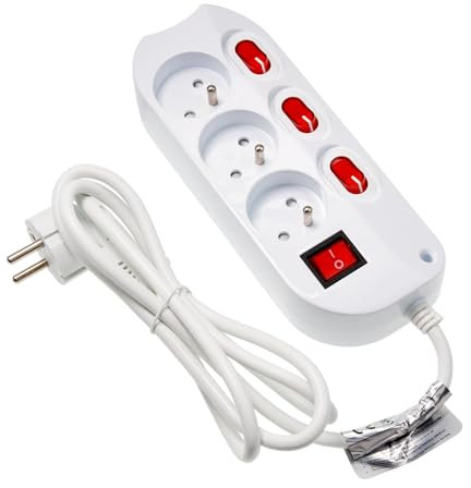 feletec Bloc multiprise 3 Prises avec interrupteurs individuels, adapté pour Un Montage Mural, Câble de 1,5 mètre, 230V 16A 3500W