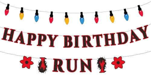 SAVITA Happy Birthday Run Banner, Vorgestrickte Retro Farbige Glühbirnen Kopfunter Thema Party Dekorationen Spooky Halloween Birthday Banner für Thema Treffen Zuhause Zimmer Dekor Zubehör