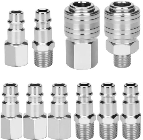 10 Pcs Air Line Connectors for Hose Compressor, 1/4 BSP Air Line Fittings | Male Female Thread Couplings Plug Kit for Air Tools, Air Compressor Fittings, Airline Fittings Set with Quick Connectors