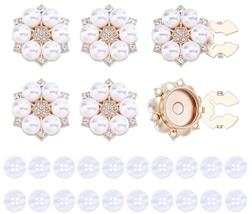 CRAFTYMELODY 6 Stück Perle Strassstein Knopf Abdeckungen für Damen Manschettenverschlüsse mit 20 Stück 4 Loch Kunststoff Knöpfe Abnehmbare Manschettenknöpfe
