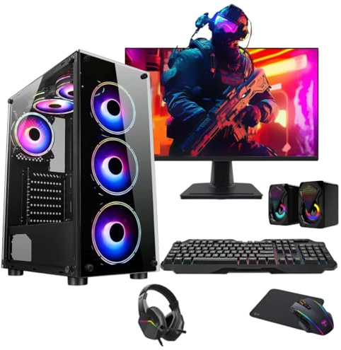EZZTECH Gaming PC Bundle i5 16GB RAM GT 730 4GB 128GB SSD 1TB HDD | 22 monitor, black RGB gaming case, WiFi and Windows 11. Entry-level gaming PC for gaming, work, study and home use.