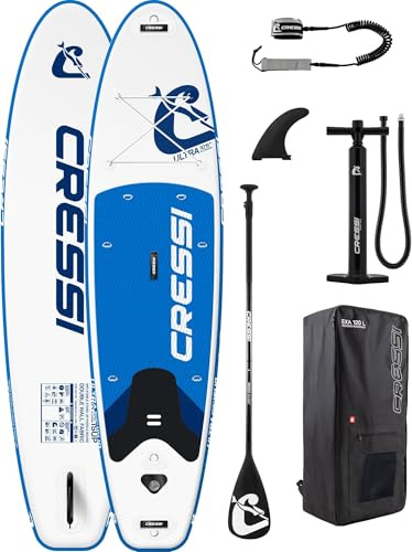 CRESSI dal 1946 - Ultra Isup/Kayak Set - Tavola Sup Gonfiabile Adulti Grande Stabilità e Resistenza Completa di Accessori Pagaia Pinna Pompa Laccio Borsa Zaino - 320x81x15 cm Max 130 kg